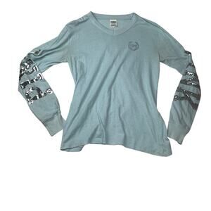 Pink Victorias Secret size small long sleeve shirt sequins powder blue arms